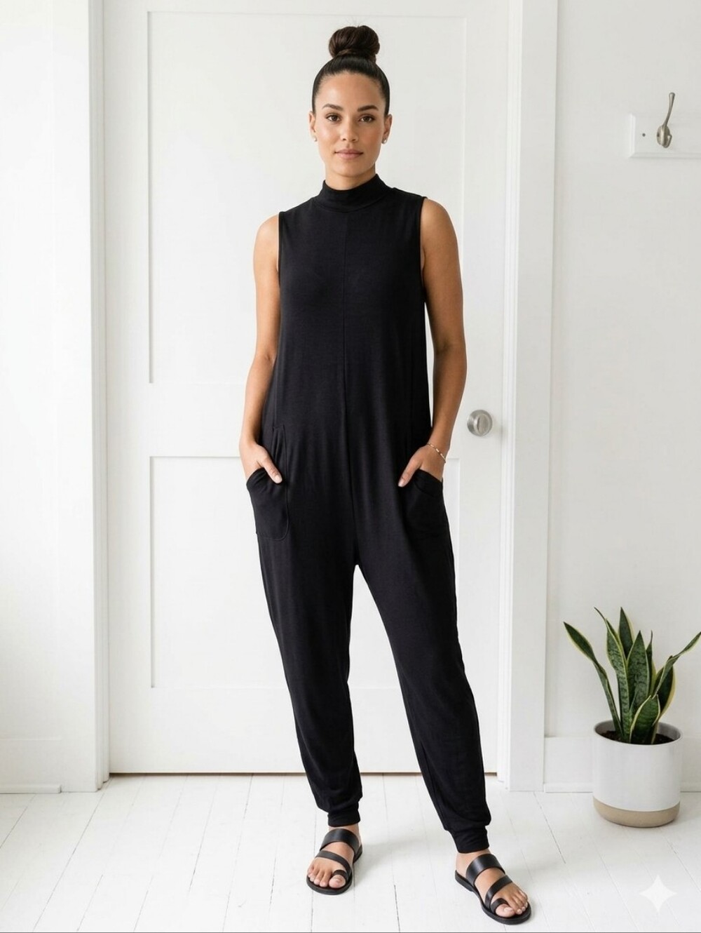 Smash + Tess Black Sleeveless Mock-Neck Jumpsuit with Pockets (AS IS)